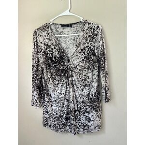 Apt 9 Petite L Abstract Print Twist Front Top Blouse Long Sleeve